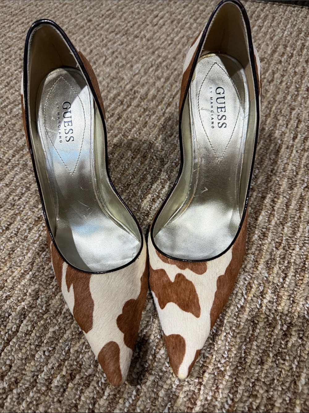 Vintage 90’s Guess Cow Print High Heels Size 8.5